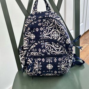 Vera Bradley Navy and Cream Quilted Floral Backpack Small